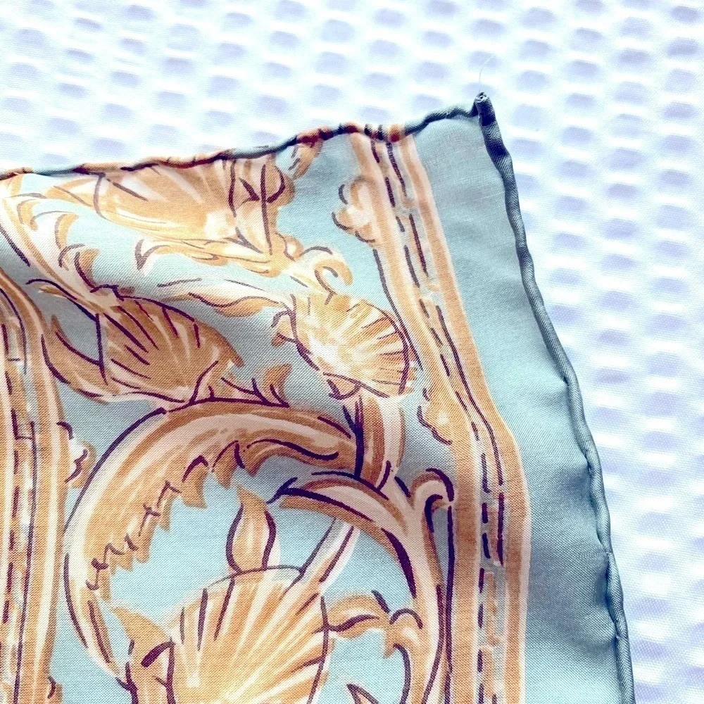Silk Scarf Oblong Aqua Teal 51 Inches Hand Rolled